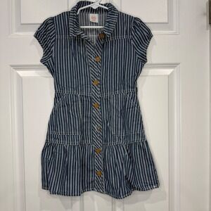 Wonder Nation Girls Blue White Striped Denim Button Down Dress‎ Size S 6-6X